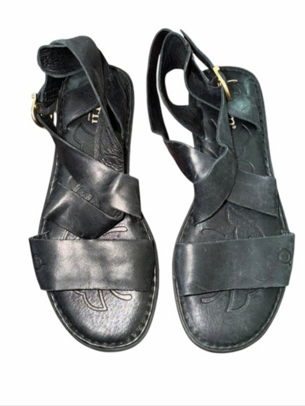 Born Neil Black Strappy Leather Sandals with Comfort Bed Size 8